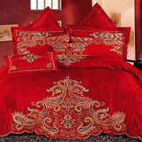 高档大红色婚庆家纺四六八十件套 贡缎丝棉绣花结婚新婚床上用品