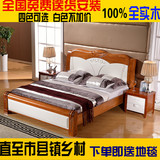 全实木橡木床 地中海双人床1.8米 高箱储物婚床1.5米 实木床大床