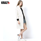 Krazy 不败的经典 羊毛呢绒 内夹棉格纹落肩袖茧型大衣外套女8053