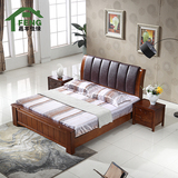 实木床床头带真皮软包高箱储物床全橡木1.5米1.8米软靠中式气压床