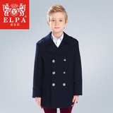 ELPA男童羊毛呢大衣中长款外套2016新款中大儿童双排扣英伦上衣