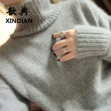 韩国代购秋冬款高领中长款羊绒衫女套头宽松针织打底加厚时尚毛衣