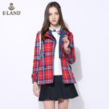 ELAND衣恋16年春季新品双排扣格纹风衣EEJT61153B专柜正品