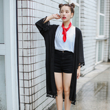 夏季女装韩国宽松百搭中长款流苏边长袖薄款雪纺衫防晒衣开衫外套
