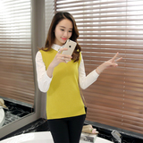 韩版针织背心马甲配衬衣两件套女纯色开叉中长款毛衣个性打底衬衫