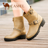 Camel/骆驼中筒靴 女 软面牛皮 皮带搭扣中性中筒套筒女靴