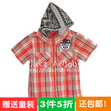 特价清货# mps原单 男童拉链桔色格子衬衣 儿童衬衫带帽可拆130码