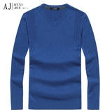 AJ2016秋冬新品男士纯羊毛衫纯色V领时尚修身打底针织衫套头毛衣