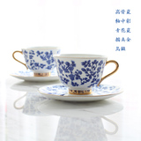 釉中彩青花瓷高骨瓷24k金英式下午茶杯红茶咖啡杯碟2杯碟礼盒套装
