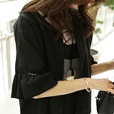 韩国女装代购2016初秋款优雅小香气质镂空拼接荷叶袖短外套特。