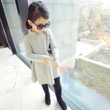 沙柳沙 2015年冬款 韩版女童半高领毛衣裙 女童麻花针织衫毛衣