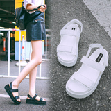 韩版2016夏季女鞋新款韩版厚底学生女凉鞋真皮旅游鞋平跟厚底