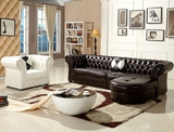 简约后现代欧式真皮沙发123组合 小户型转角拉扣皮艺沙发别墅休闲