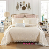 高档韩国蕾丝床盖三件套外贸原单绗缝被加大欧式床罩复古风奢华