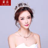 2016新款韩式新娘头饰皇冠婚礼发饰耳环项链三件套装珍珠婚纱饰品