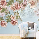 田园客厅墙纸3d立体大型壁画手绘淡雅花卉欧式简约电视背景墙壁纸