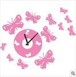 厂家直销SA-1-004W粉色蝴蝶结大型创意时钟贴PVC墙贴一张一件代发