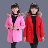 2015童装外套女童秋冬装新款韩版儿童毛领妮子大衣长款加厚羊毛呢