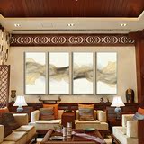 简约现代中式纯手绘抽象油画餐厅客厅卧室酒店别墅装饰画组合四联