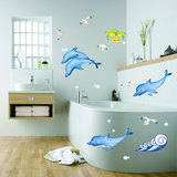 卡通墙贴画儿童房浴室卫生间玻璃门墙上装饰贴纸海洋世界海豚防水