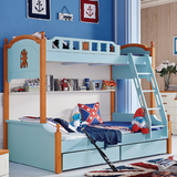儿童床上下床地中海高低床气压高箱实木双层床1.35米男孩子母床