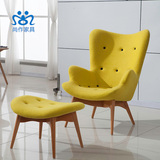 现代实木休闲沙发椅简约家用花瓣单人布艺懒人沙发设计师创意椅子
