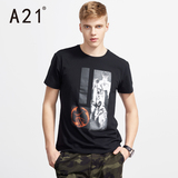 A21男装个性潮牌短袖T恤 男士修身圆领时尚街头半袖夏装潮男上衣