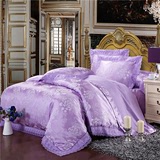 欧式莫代尔提花床单被单被套4四件套纯棉贡缎提花床上用品1.8紫色