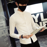 35y春季新款潮男个性条纹衬衫韩版时尚修身方领衬衣纯色打底衬衫