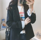 我爱酷 ulzzang韩国代购官网正品学院风黑色纯色西装外套女