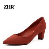ZHR2016春季新款甜美尖头高跟鞋女韩版浅口单鞋粗跟休闲女鞋潮W18