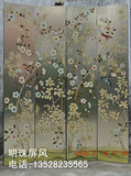 进口银箔欧式花鸟手绘家庭装饰隔断实木屏风
