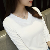 常规百搭纯棉白色长袖t恤女宽松学生韩版学院风短款上衣春夏季薄