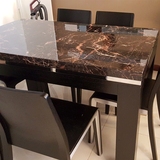 天然大理石台面餐桌椅组合 不锈钢长方形现代简约橡木6人饭桌195