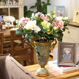 芮诗凯诗 蓝羽雀欧式田园陶瓷孔雀花瓶创意美术插花器装饰品摆件