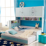 青少年儿童家具多功能床蓝色带衣柜书桌组合床男孩女孩子母床包邮