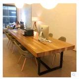 美式新款美式乡村铁艺实木餐桌复古书桌办公桌写字台桌饭桌会议桌