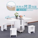 宜家长方形折叠餐桌小户型桌椅组合伸缩饭桌钢化玻璃可移动小餐台