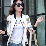 2015秋装新款韩版修身印花百搭短款棒球服女大码显瘦长袖夹克外套