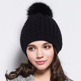 ZIYI 6系列韩国针织帽 女冬季 黑色毛球毛线帽双层加厚瘦脸潮帽