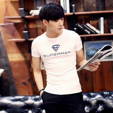 2016夏季新款男士短袖T恤韩版修身圆领体恤半袖白色英伦潮男汗衫