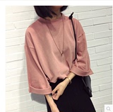 2016春装韩版纯色半高领纯色T恤女学生显瘦宽松大码七分袖打底衫