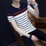 夏季条纹男士短袖T恤韩版青年圆领海魂衫半截袖男小衫体桖上衣服