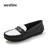 Westlink/西遇2016春季新款 头层牛皮单层皮软底一脚蹬女豆豆鞋