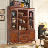美式全实木书柜 带门欧式单个大书柜书橱原木展示柜复古储物柜