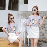 2016春装新款vooguu韩版女装显瘦七分袖雪纺两件套印花套装连衣裙