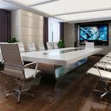 特价上海办公家具白色烤漆会议桌简约现代不锈钢脚时尚长方形桌椅