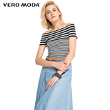 Vero Moda2016春夏新款短袖一字领条纹修身女式T恤|316201509