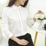 新款白色衬衫女长袖 打底衬衫 韩版夏季职业装女装小清新翻领衬衣
