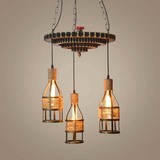 美式复古齿轮灯创意loft餐厅咖啡店酒吧过道工业编织麻绳酒瓶吊灯